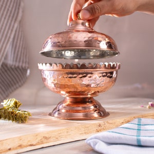 Copper Candy Bowl with Lid,Handmade Copper Sugar Bowl,Lidded Copper Sugar Bowl, Handmade Turkish Delight Dish, Ottoman-Style Decorative Gift
