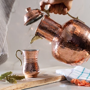 Handmade Copper Water Pitcher,Turkish Copper Jug,Safe for Drinking,Vintage Style Copper Pitcher,Copper Jug,Pure Copper Water Jug with Lid,