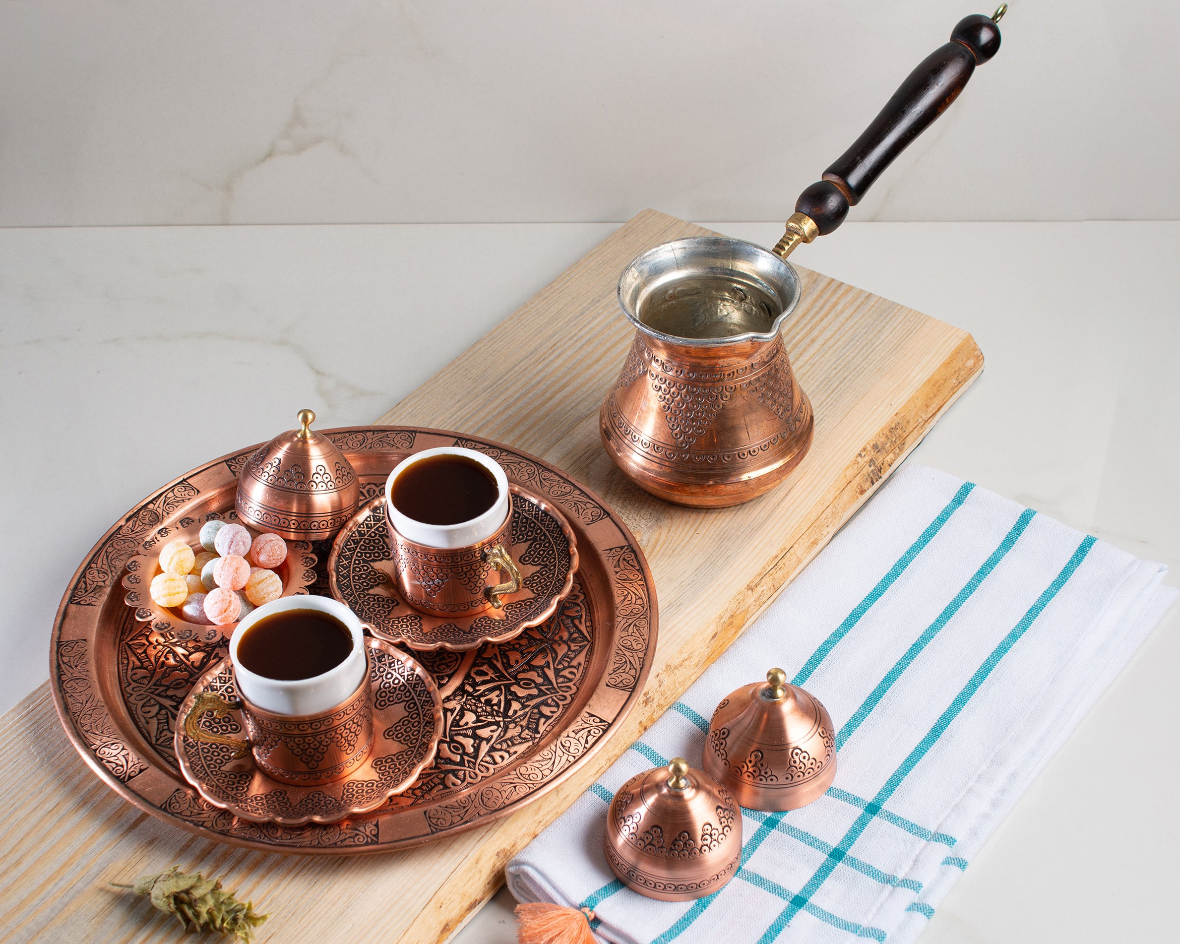 Handmade Hammered Copper Turkish Coffee Set, Ottoman Style - Etsy