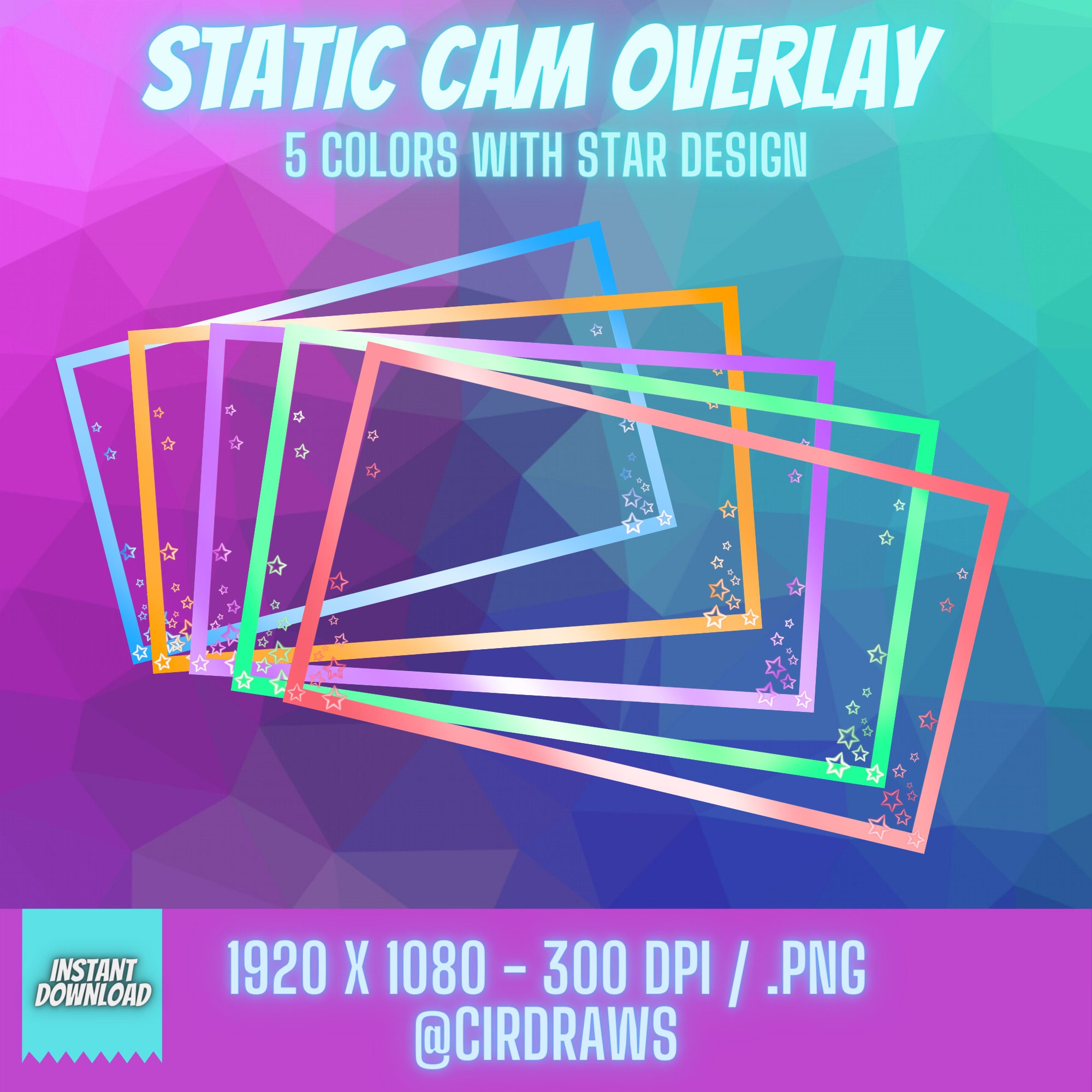 5x Twitch Static Overlay Gradient Theme with Star Design / | Etsy