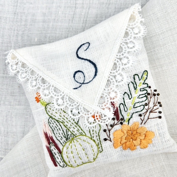 Lavender Sachet Hand Embroidered Monogram Gift for everyone Birthday Gift