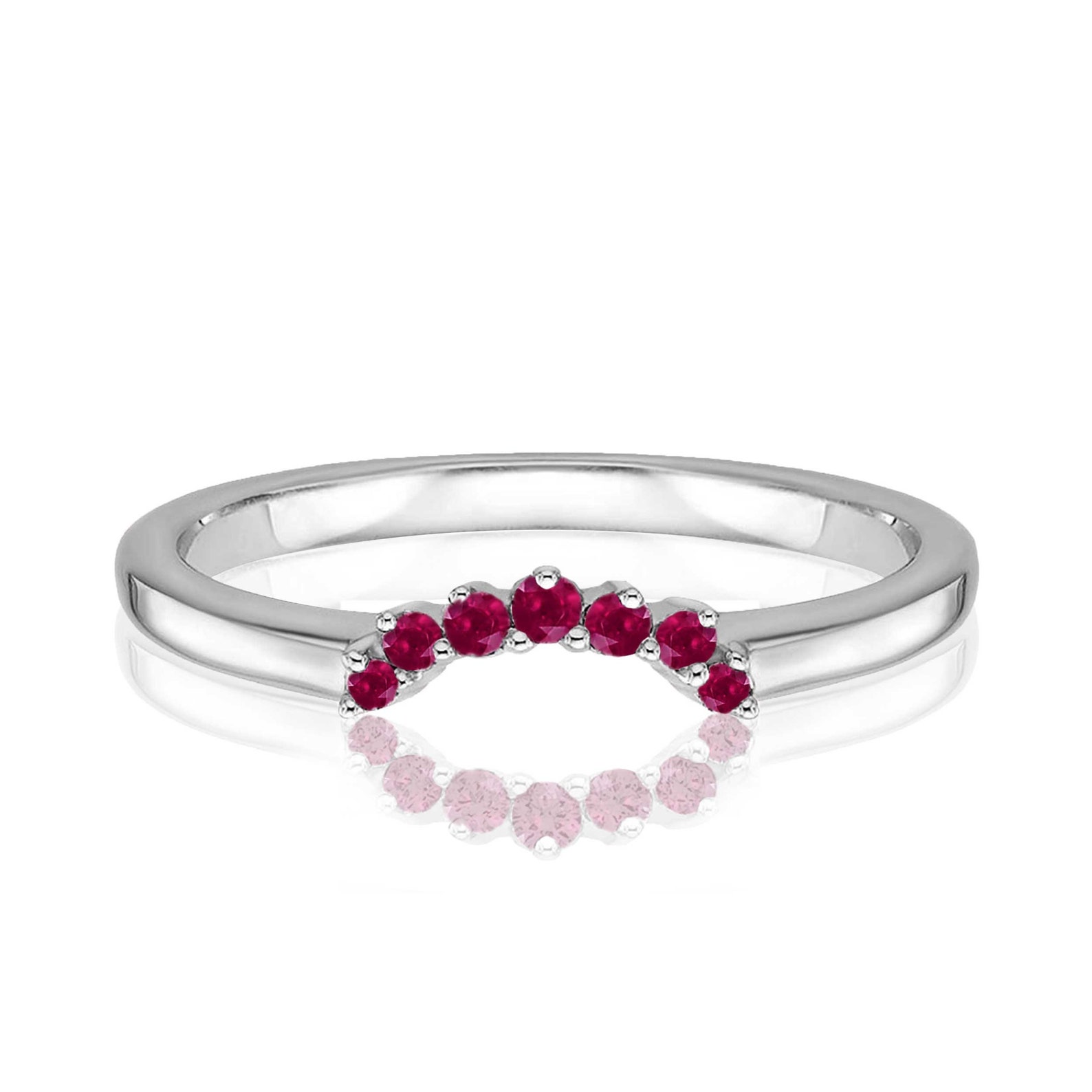 7Stone Natural Red Ruby Curved Wedding Band For Women 14K