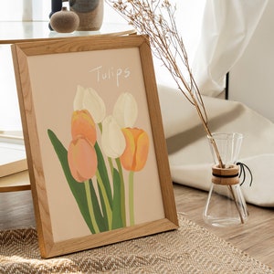 Tulpe Poster, Printable Flower Art, Blumen Illustration, Home Dekor Blume, Pastell Blumen, Raum Dekor, Ästhetisches Poster Bild 2