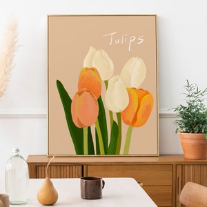 Tulpe Poster, Printable Flower Art, Blumen Illustration, Home Dekor Blume, Pastell Blumen, Raum Dekor, Ästhetisches Poster Bild 4