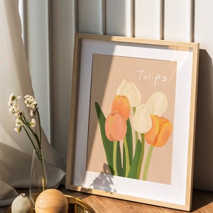 Tulpe Poster, Printable Flower Art, Blumen Illustration, Home Dekor Blume, Pastell Blumen, Raum Dekor, Ästhetisches Poster Bild 3