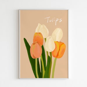 Tulpe Poster, Printable Flower Art, Blumen Illustration, Home Dekor Blume, Pastell Blumen, Raum Dekor, Ästhetisches Poster Bild 1
