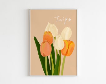Tulip Poster, Printable Flower Art, Flower illustration, Home decor Flower, Pastel Flowers, Room Decor, Aesthetic poster