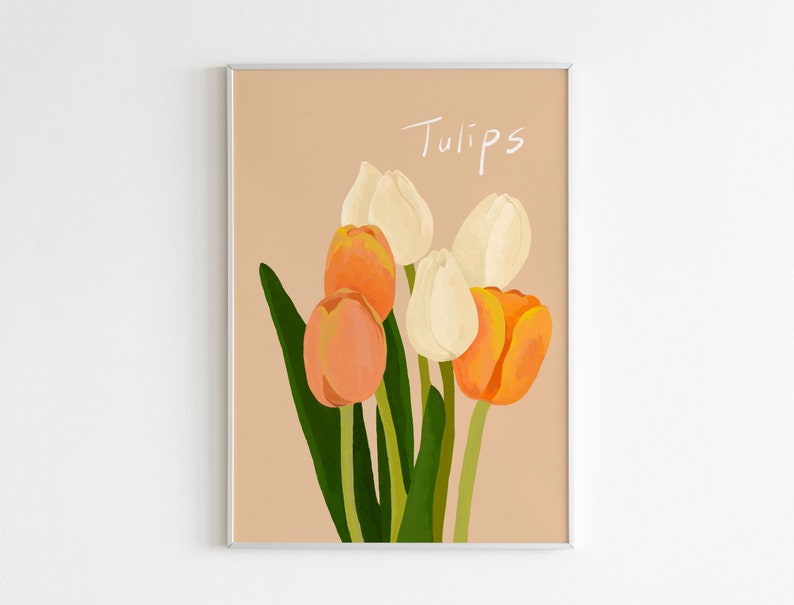 Tulpe Poster, Printable Flower Art, Blumen Illustration, Home Dekor Blume, Pastell Blumen, Raum Dekor, Ästhetisches Poster Bild 1