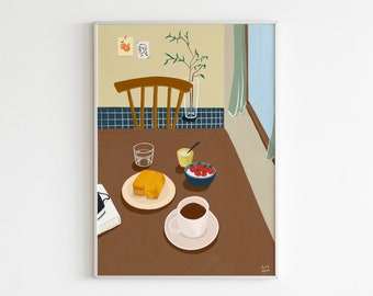 EsszimmerTisch, Küche Wandkunst, Brunch Illustration, Couchtisch Kunstdruck, Ästhetisches Raum Dekor, druckbare Wandkunst