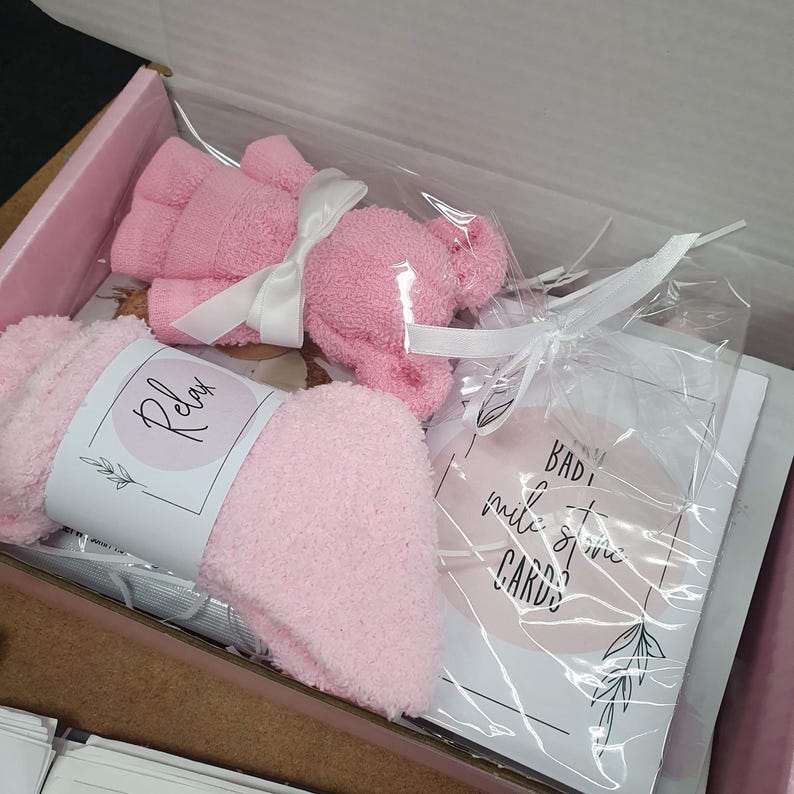 New Mum Spa Gift Box: Pink Pamper Hamper, Baby Milestone Cards image 11