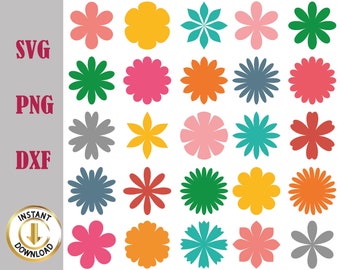 Cute Flower svg Bundle, Gardening flower icon svg, Flat flowers clipart vector svg png dxf stencil cut file for silhouette cricut vinyl