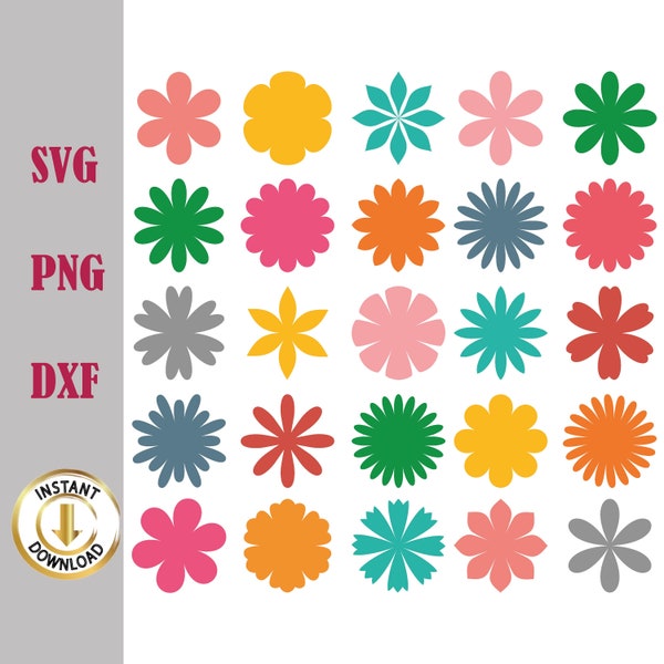 Cute Flower svg Bundle, Gardening flower icon svg, Flat flowers clipart vector svg png dxf stencil cut file for silhouette cricut vinyl