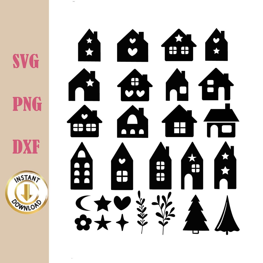 Christmas Houses SVG DXF PNG Leaves Star Heart Cricut - Etsy UK