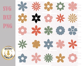 Cute Flower svg Bundle, Gardening flower icon svg, Flat flowers clipart vector svg png dxf stencil cut file for silhouette cricut vinyl