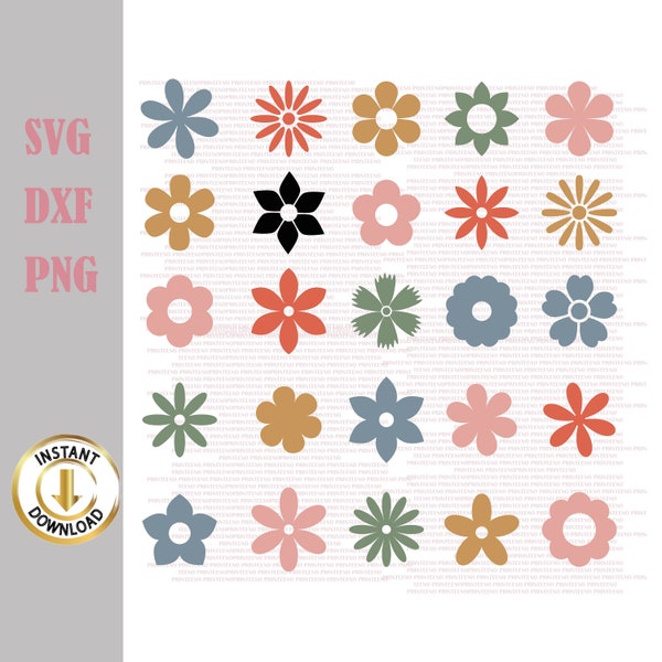 Cute Flower svg Bundle, Gardening flower icon svg, Flat flowers clipart vector svg png dxf stencil cut file for silhouette cricut vinyl