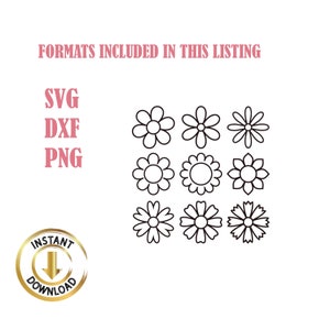 Simple Flower Outline Svg Bundle, Gardening Flower Icon Svg, Flat