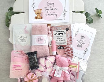 New Mum Spa Gift Box: Pink Pamper Hamper, Baby Milestone Cards