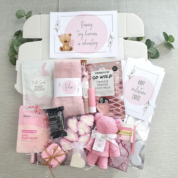 New Mum Spa Gift Box: Pink Pamper Hamper, Baby Milestone Cards