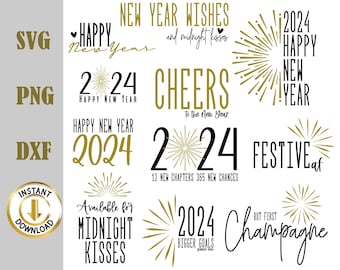 Happy New Year 2024 SVG Bundle, Hello 2024 Svg, Hand Lettered New Year ...