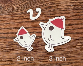 Vulfpeck white bird sticker with red schvitz hat and “V” vinyl weatherproof sticker VOSM Vulf Open Source Merch