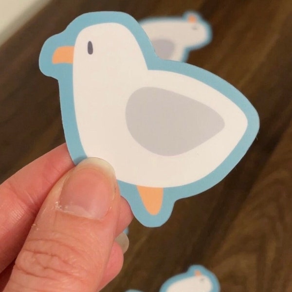 Seagull Vinyl Sticker | Waterproof cute cartoon simple abstract bird with blue background weatherproof decal