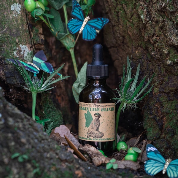 GREEN FAIRY ELIXIR, absinthe inspired herbal potion, wormwood, lucid dream potion, lucid dream herbs, lucid dream tincture, le fee vert