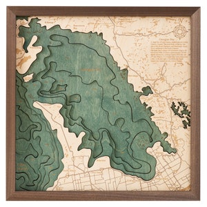 BAIE GEORGIENNE CANADA - Carte murale en bois 3D - Fabrication artisanale, bois naturel - 40 x 40 cm