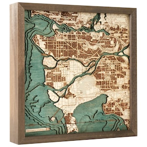 VANCOUVER CANADA - Carte murale en bois 3D - Fabriquée à la main, bois naturel - 40 x 40 cm