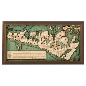 ÎLE MANITOULIN CANADA - Carte murale en bois 3D - Fabriquée à la main, bois naturel - 40 x 20 cm