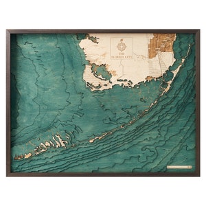 FLORIDA KEYS USA - Carte murale en bois 3D - Fabrication artisanale, bois naturel - 32 x 61 cm