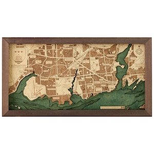 KINGSTON CANADA - Carte murale en bois 3D - Fabrication artisanale, bois naturel - 40 x 20 cm