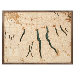 FINGER LAKES -  3D wood wall Map - Handcrafted, Natural wood - 32 x 24 Inches