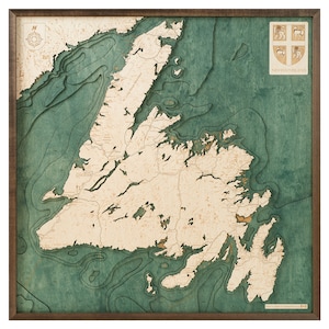 TERRE-NEUVE CANADA - Carte murale en bois 3D - Fabriquée à la main, bois naturel - 32 x 32 pouces