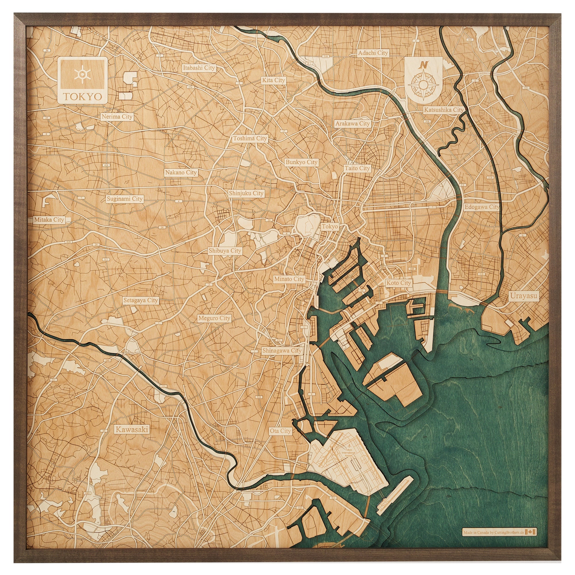 3D Wood City Map TOKYO 東京 TOKYO JAPAN - 3D Wood Wall Map - Handcrafted, Natural Wood