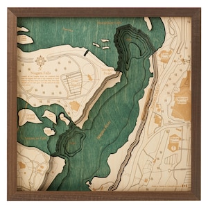 CHUTES DU NIAGARA CANADA - Carte murale en bois 3D - Fabriqué à la main, Bois naturel - 40 x 40 cm