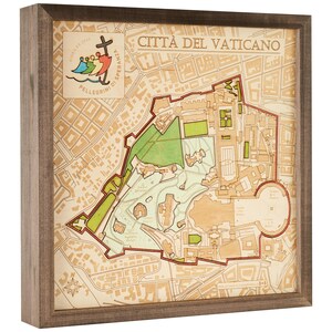 JUBILÉ 2025 VATICAN - Carte murale en bois 3D - Fabriquée à la main, bois naturel - 40 x 40 cm