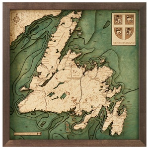 TERRE-NEUVE CANADA - Carte murale en bois 3D - Fabriquée à la main, bois naturel - 40 x 40 cm