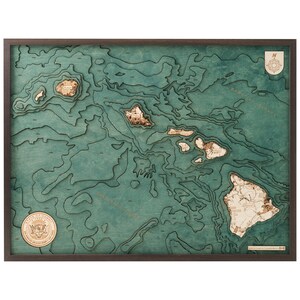 ÎLES HAWAENNES - carte murale en bois 3D - Fabrication artisanale, bois naturel - 32 x 61 cm