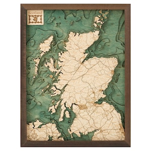 ECOSSE ROYAUME-UNI EUROPE - Carte murale en bois 3D - Fabriquée à la main, bois naturel - 30 x 40 cm