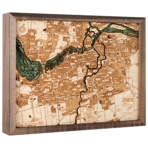 OTTAWA CANADA - Carte murale en bois 3D - Fabriquée à la main, bois naturel - 40 x 40 cm