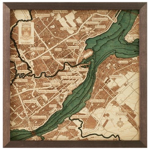 QUÉBEC CANADA - Carte murale en bois 3D - Fabriqué à la main, bois naturel - 40 x 40 cm