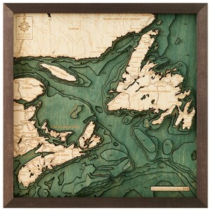 CANADA ATLANTIQUE - carte murale en bois 3D - fabriquée à la main - bois naturel - 40 x 40 cm