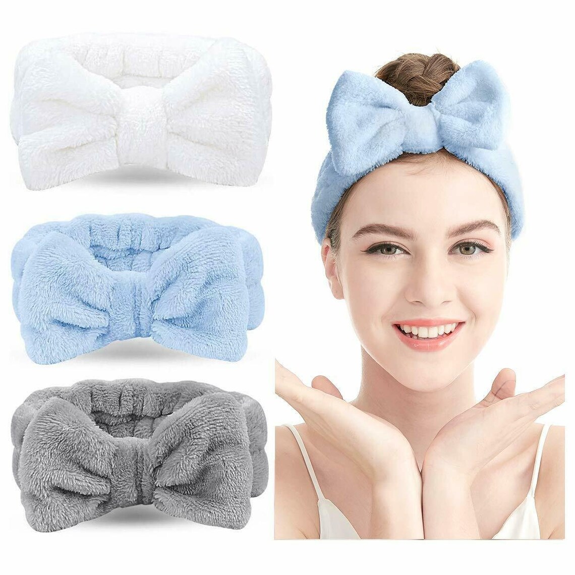 Spa Headband 3 Pack Bow Hair Band Women Facial Makeup Head Etsy