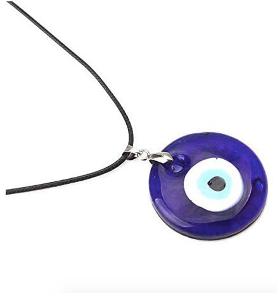 Evil Eye Pendant Necklace Glass Leather 