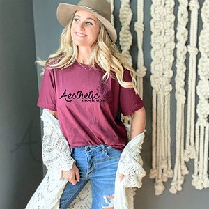 Bella Canvas 3001 Mockup | 3001 Maroon Shirt Mockup | TShirt Mockup | Lifestyle Mockup | Model Mockup | Bella Canvas Maroon