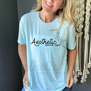 Bella Canvas 3001 Model Mockup | 3001 Heather Ice Blue Shirt Mockup | TShirt Mockup | Lifestyle Mockup | Model Mockup | Heather Ice Blue
