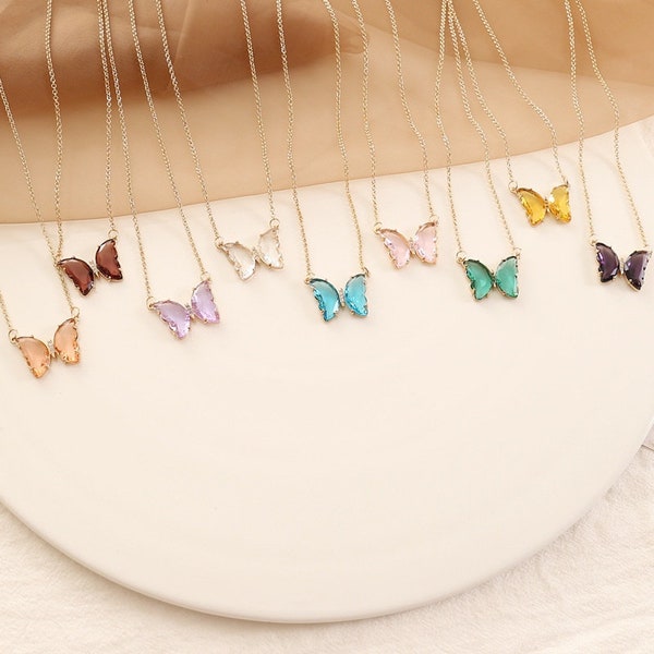 Collier papillon en verre coloré pour enfants, colliers pour enfants