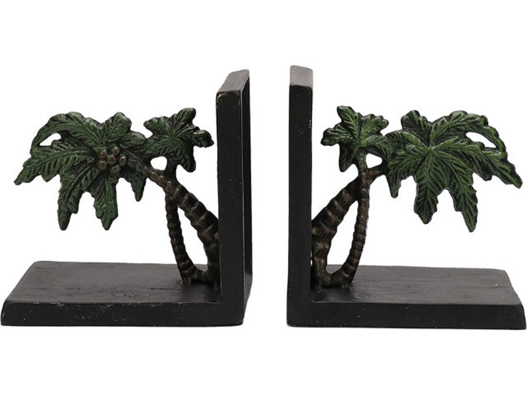 Cast Iron Tropical Palm Tree Book Ends Heavy Vintage Style Etsy UK