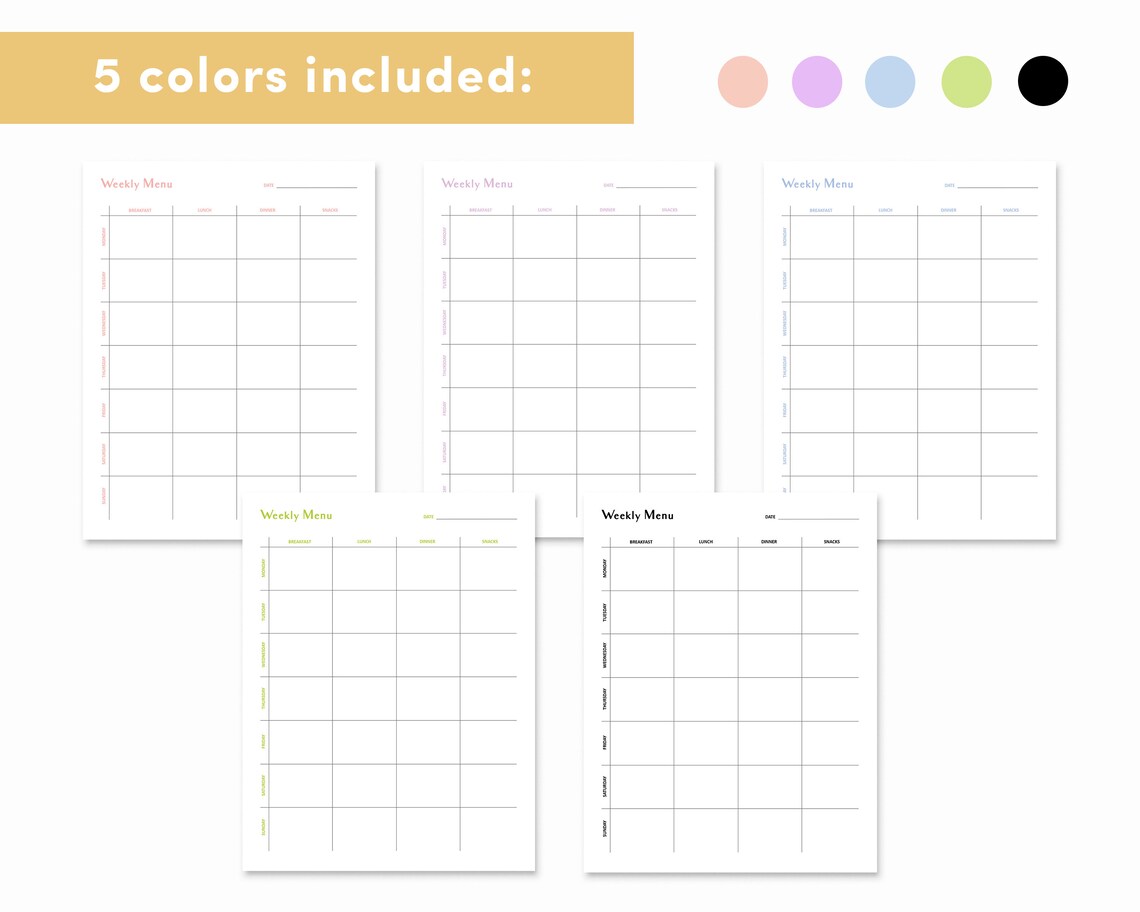Weekly Meal Planner Printable Vertical Meal Planner | Etsy