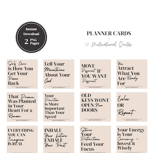 3x3 Mini cartes de planificateur imprimables, 12 citations de motivation, cartes de mémo, autocollant de devis, accessoires de planificateur, notes autocollantes, mood board